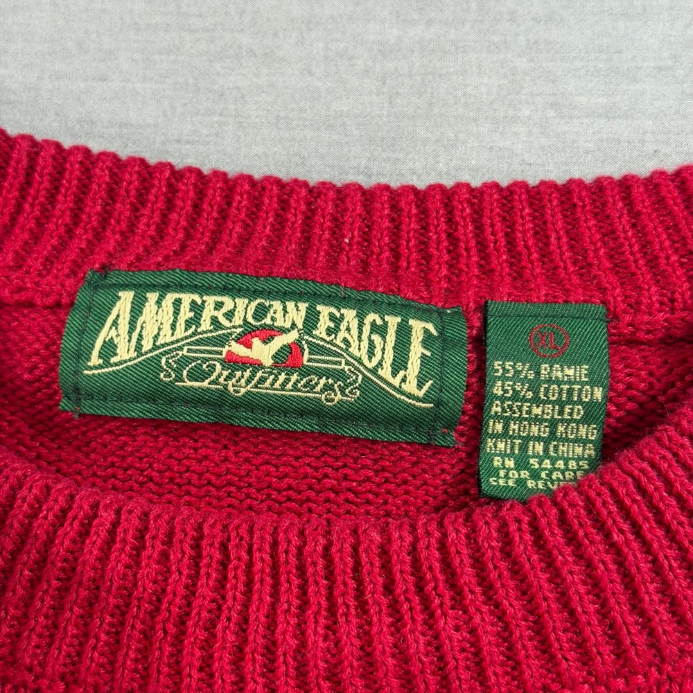 American Eagle Sweater Mens XL Red Good Vintage Crewneck Ramie Cotton Knit - Picture 6 of 8